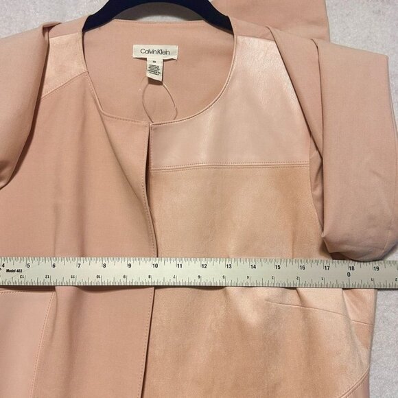 Calvin Klein Blush Pink Faux Suede Leather Long Open Coat Womens Jacket Size 10 - Picture 6 of 8